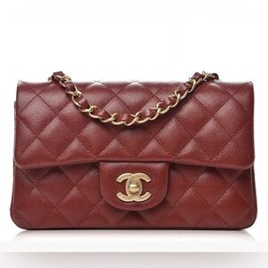 Fashion Quilted Caviar Leather Burgundy Medium Classic Double Flap Shoulder Bag